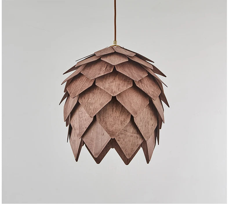 Wooden Walnut Pine Cone Chandelier