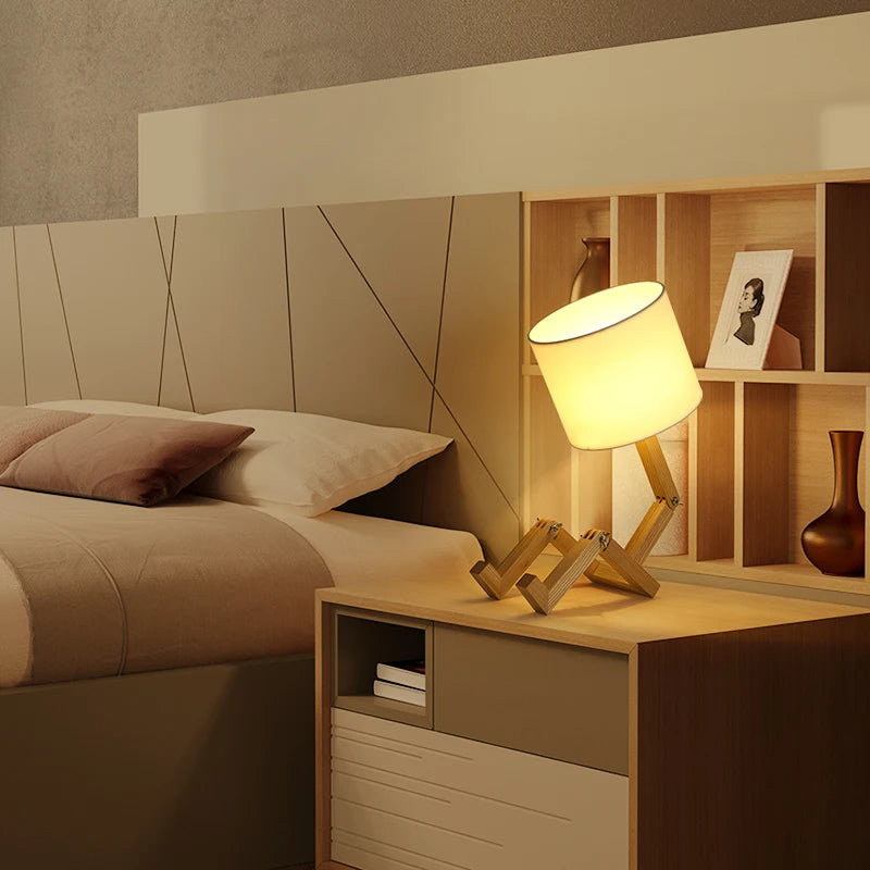 Robot Shape Wooden Table Lamps