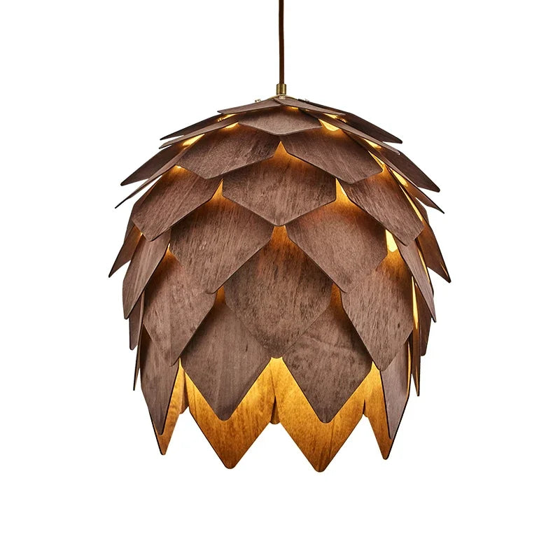 Wooden Walnut Pine Cone Chandelier