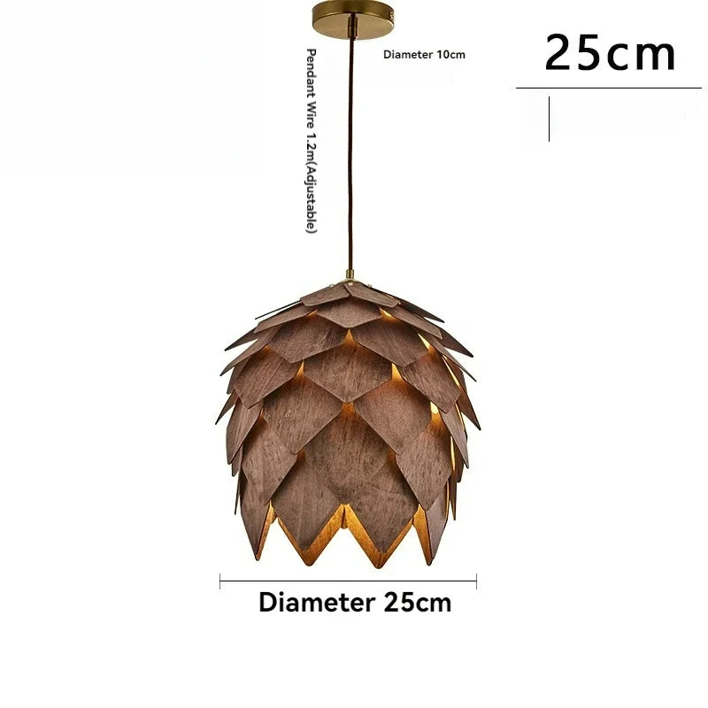 Wooden Walnut Pine Cone Chandelier