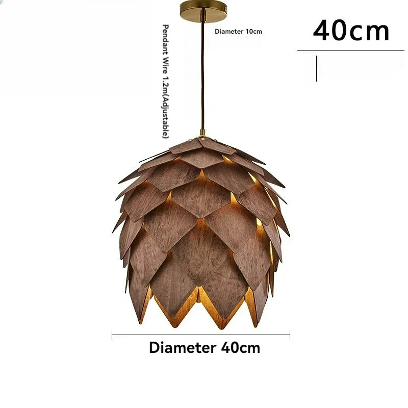 Wooden Walnut Pine Cone Chandelier