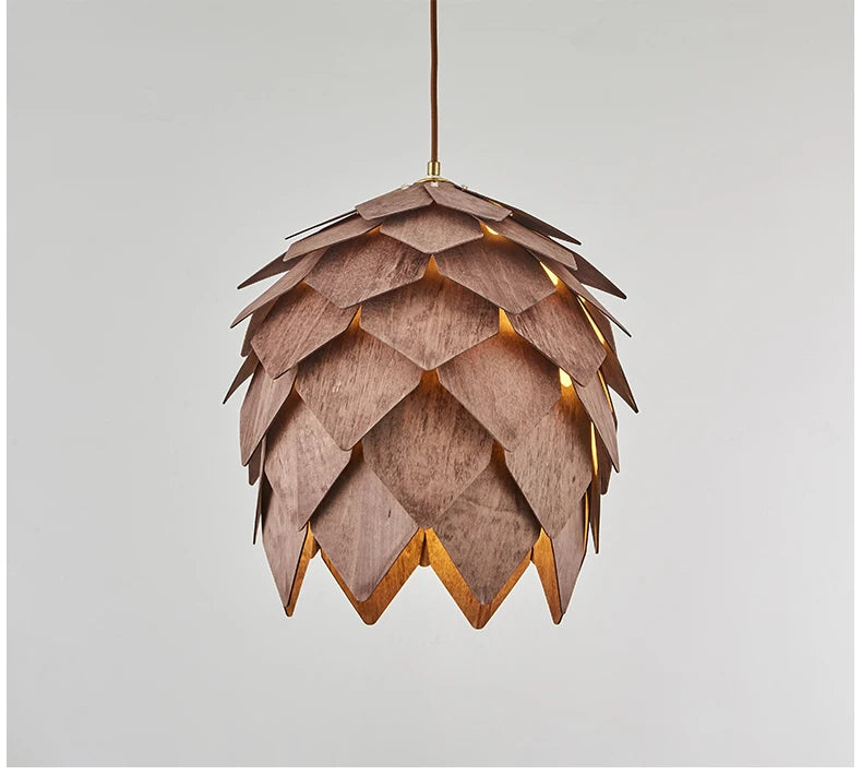 Wooden Walnut Pine Cone Chandelier
