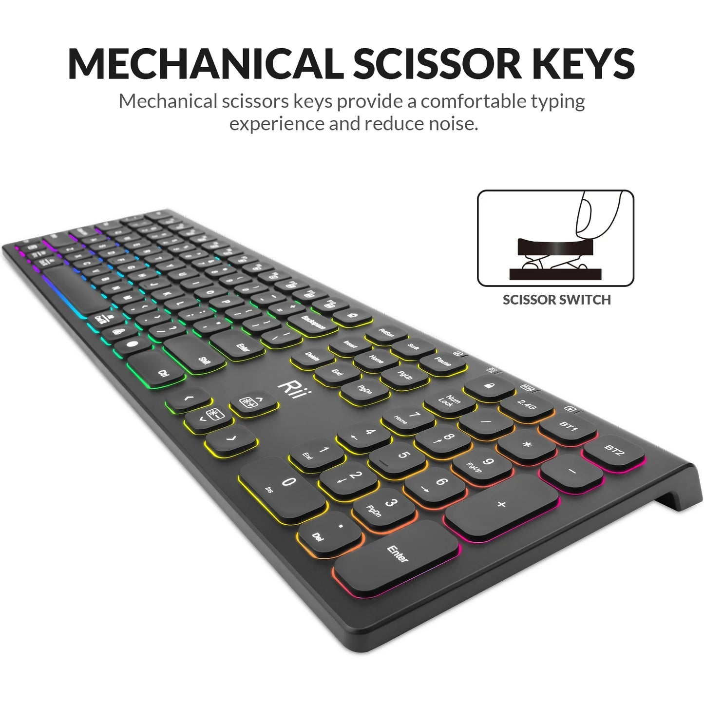 Rii RK801 Wireless Silent Keyboard with RGB Backlit