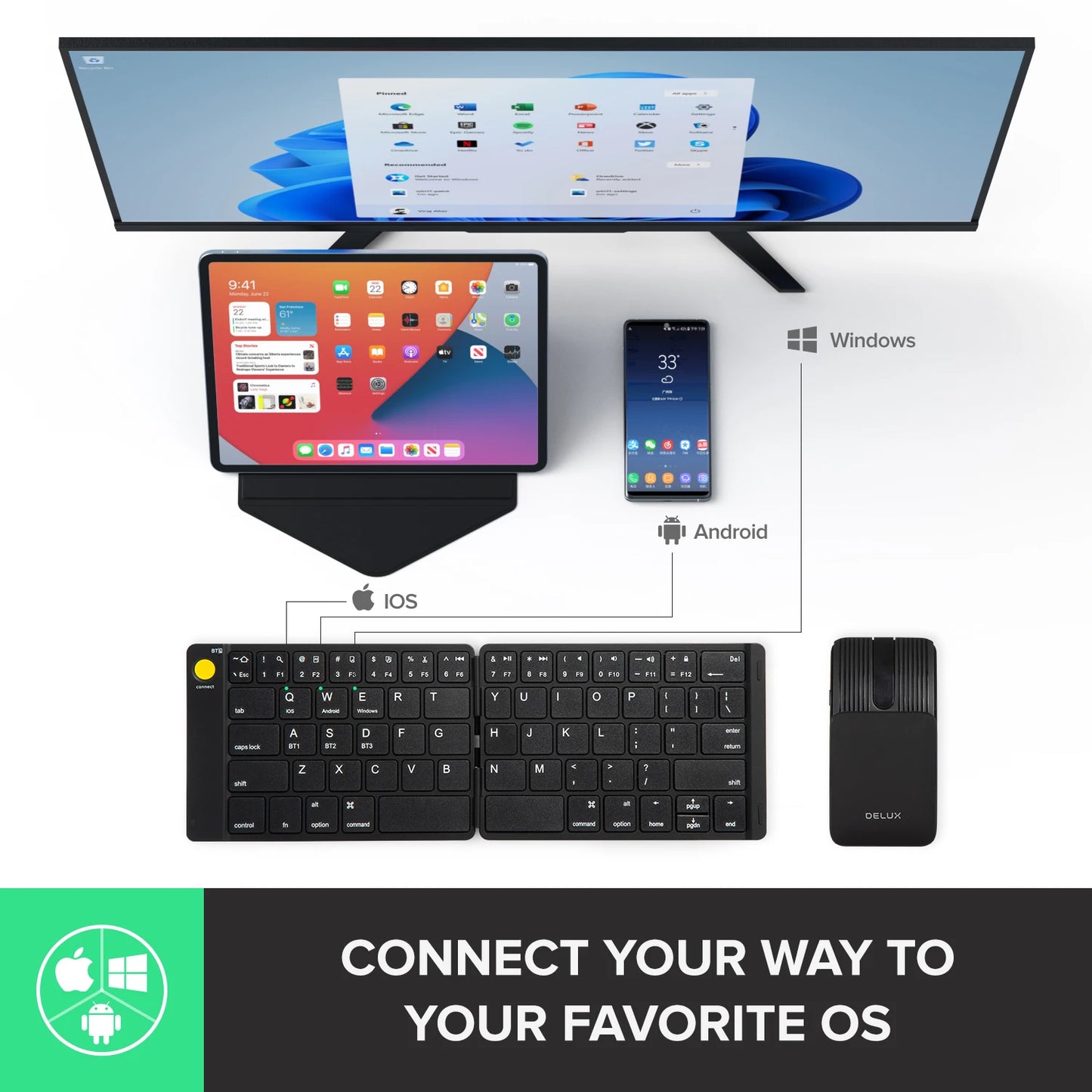 Ultra Slim Wireless Folding Keyboard and Mouse Set