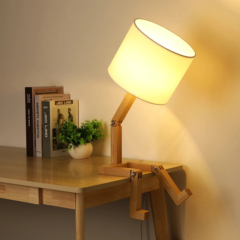Robot Shape Wooden Table Lamps