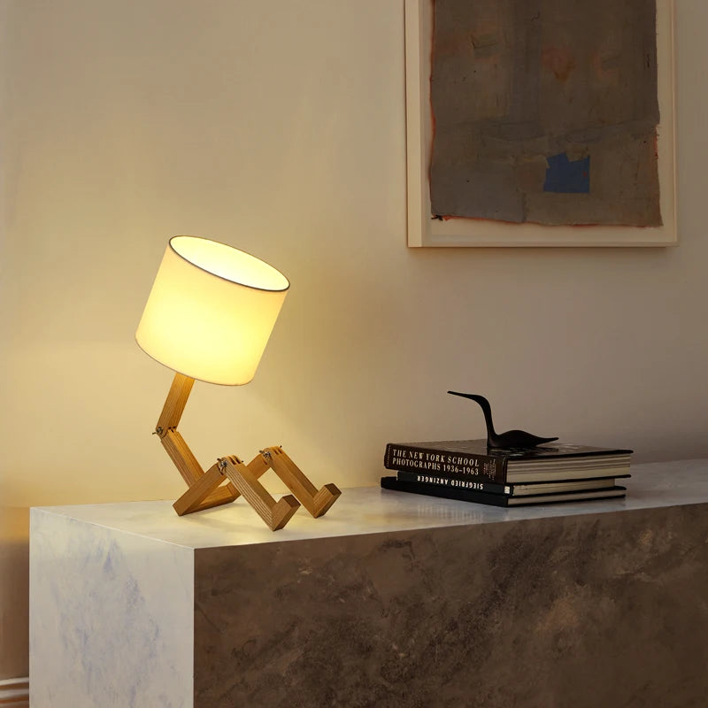 Robot Shape Wooden Table Lamps