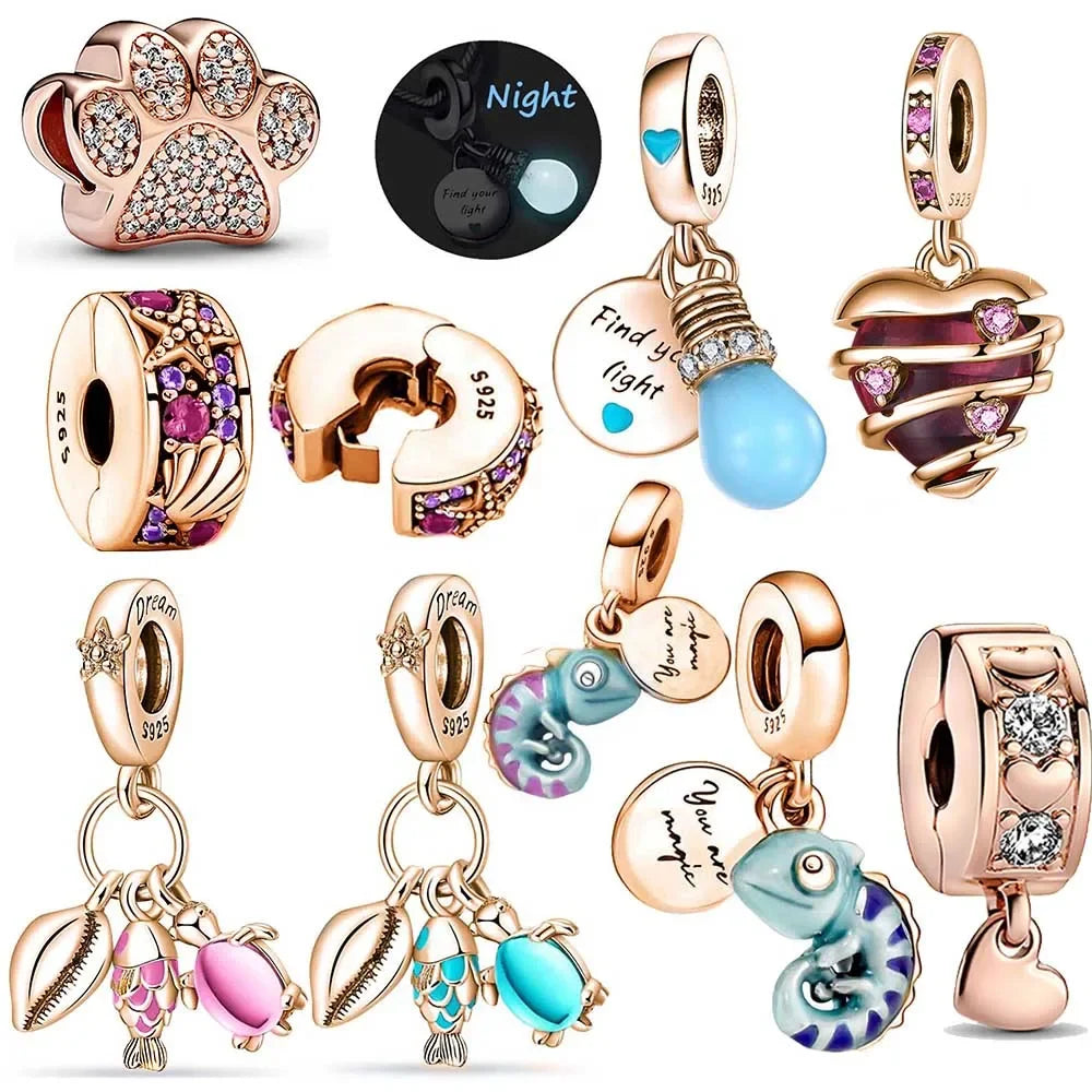 Sterling Silver Charms for Pandora Bracelets-Rose Gold Collection